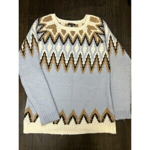 Chadwicks of Boston Blue Geometric Knit Crew Neck Heavy Sweater L Vintage 90s